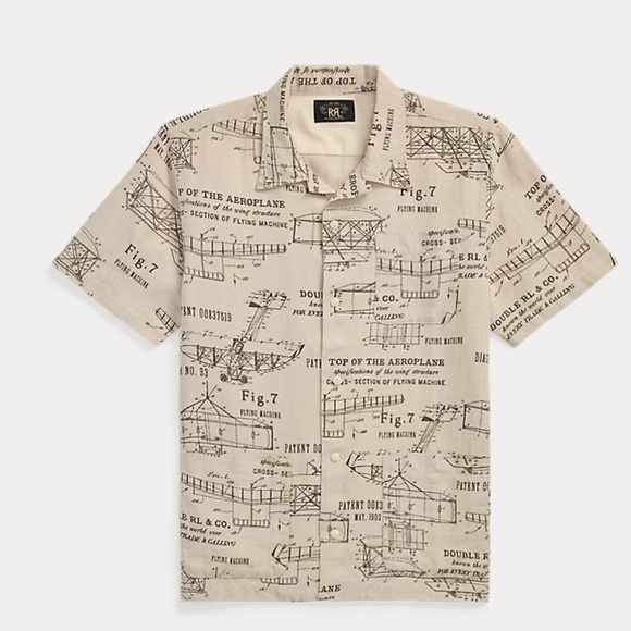 Ralph Lauren Beige Blueprint Print Men's Shirt